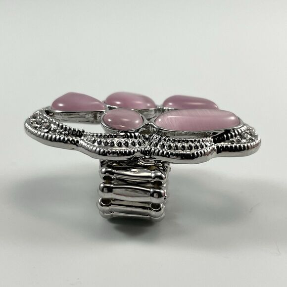 Silver Tone Purple Cat Eye Glass Halo Stretch Rings Adjustable Statement Bling - Picture 3 of 6